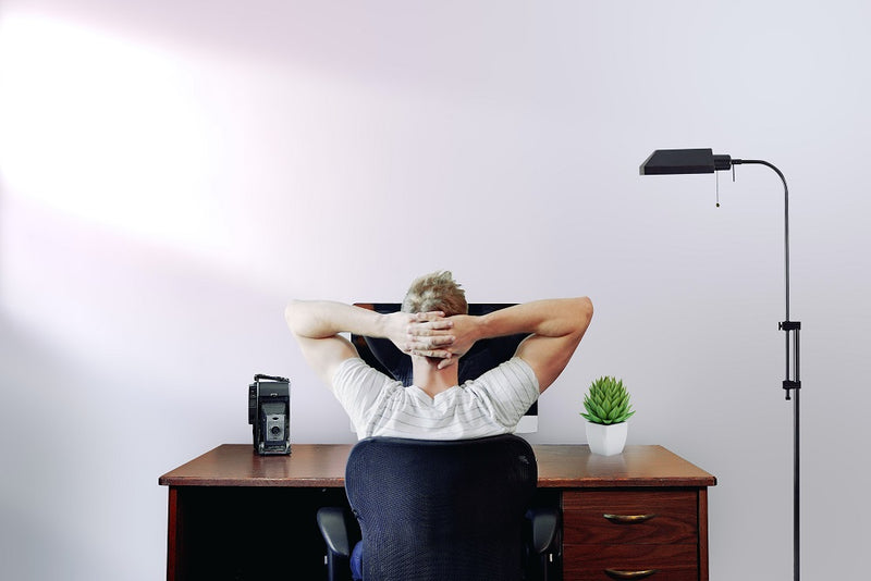 Man working at home using Leitner wireless headset