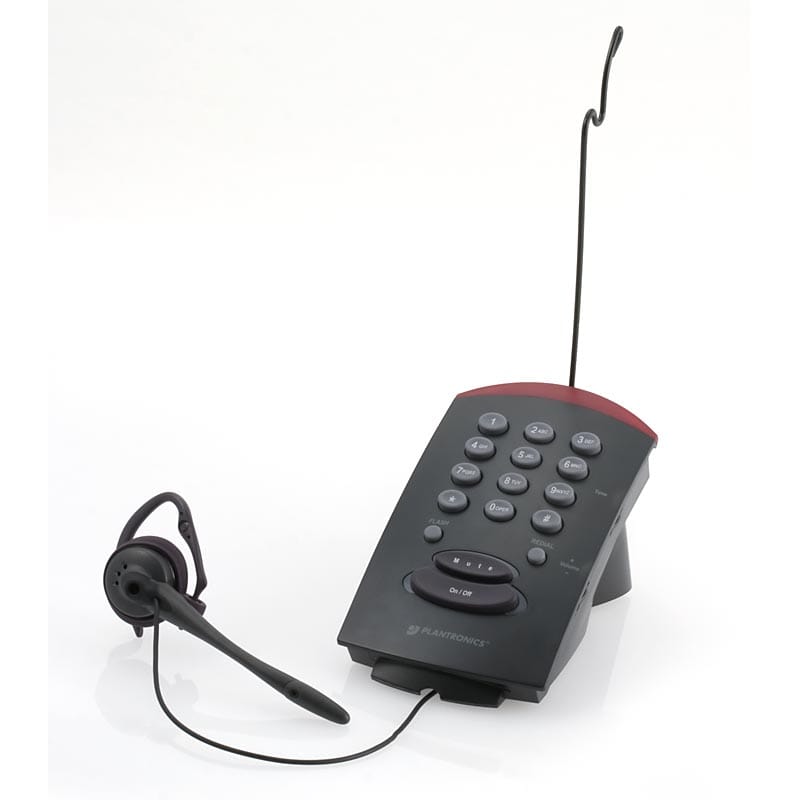 The Plantronics T10 headset shown in on-the-ear style